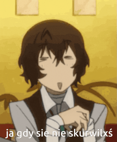 a cartoon of a man with his eyes closed and the words " ja gdy sie nie skurwilxs " on the bottom