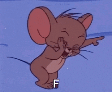 jerry from tom and jerry is laughing with his mouth open and covering his chest .