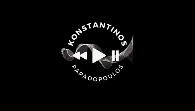 a black background with a white circle with the words konstantinos papadopoulos on it .