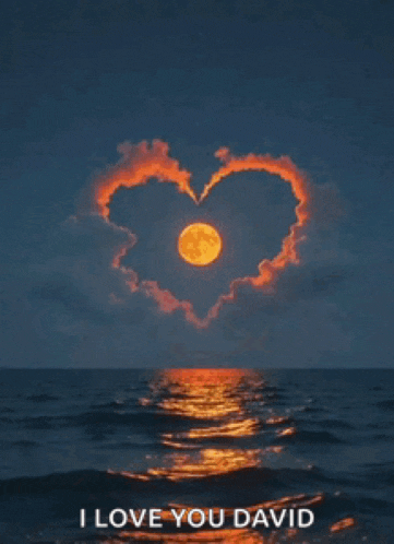 a picture of a heart shaped moon over the ocean with the words i love you david