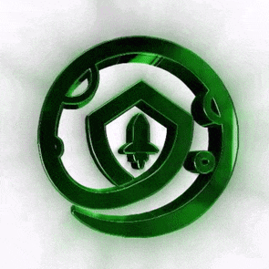 a green symbol with a shield and a bell inside of it