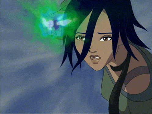 a cartoon of a woman with a butterfly in her hand