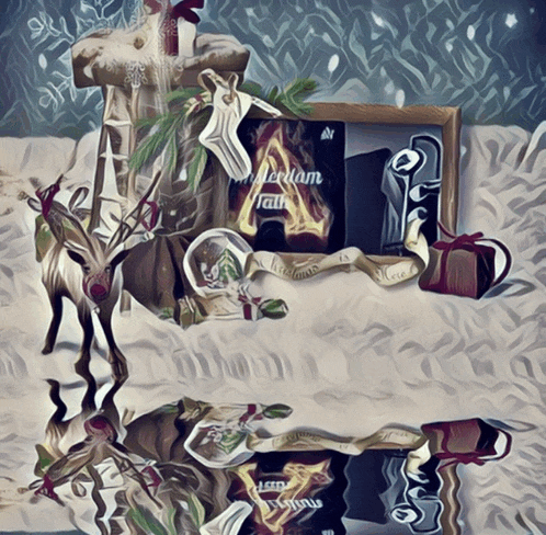 a painting of a reindeer and a sign that says ' amsterdam talk '