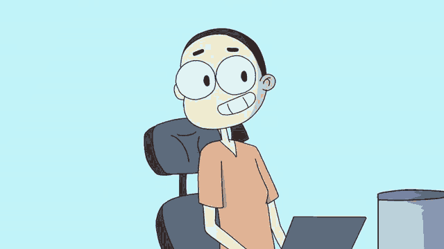 a cartoon of a woman sitting in front of a laptop computer