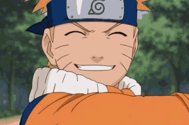 a close up of a cartoon character wearing a headband with the letter g on it and smiling .