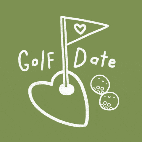 a drawing of a heart shaped golf ball with the words golf date written below it