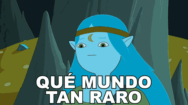 a cartoon character with the words que mundo tan raro written below her