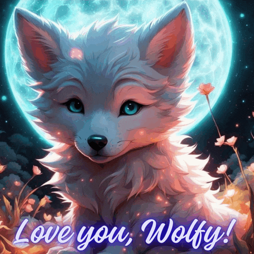 a picture of a wolf with the words love you wolfy on the bottom