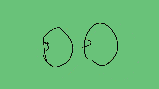 a drawing of two circles on a green background with a black outline .