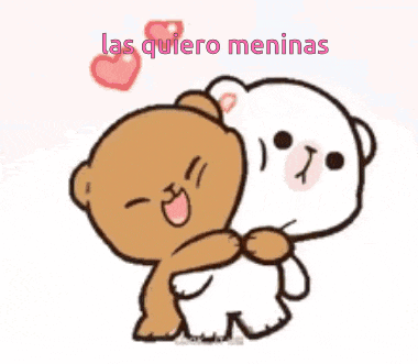 a brown and white teddy bear hugging each other with the words las quiero meninas above them