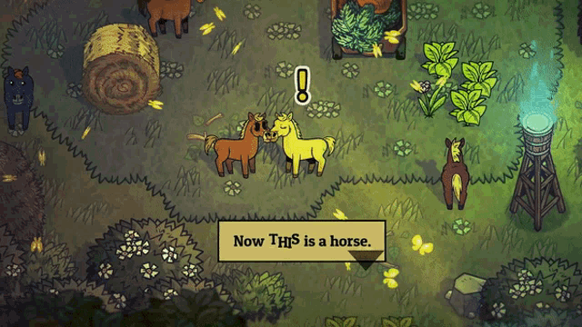 a screenshot of a game that says " now this is a horse " at the bottom