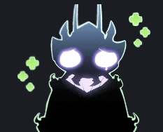 a drawing of a monster with glowing eyes and green clovers around it