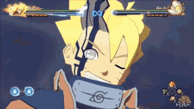 a video game is being played with naruto and boruto fighting each other