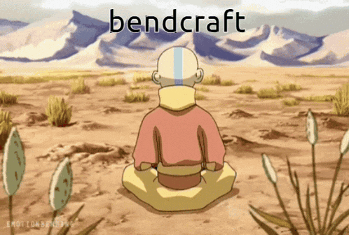 a cartoon of a man sitting in a lotus position with the word bendcraft written above him