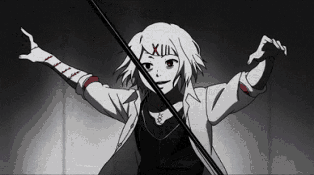 a black and white drawing of a person with xiii written on their face