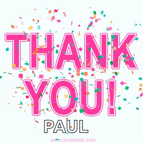 a thank you greeting card for paul with confetti
