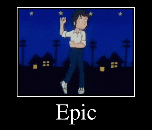 a picture of a man dancing with the word epic on the bottom