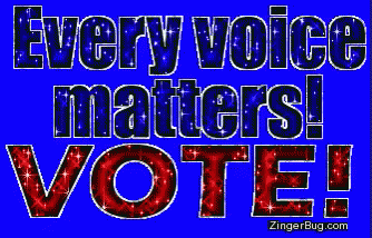 a blue background with the words every voice matters vote
