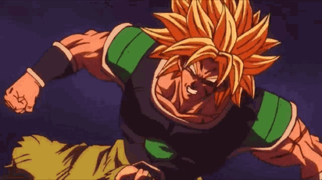 a close up of a cartoon character with a yellow hair and a green shirt .