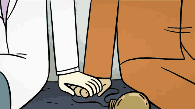 a cartoon of two people holding hands with a light bulb in the foreground