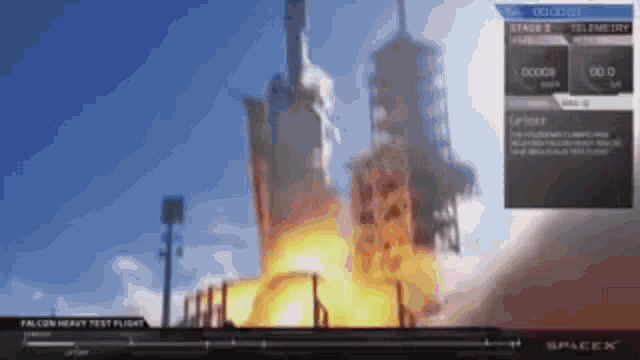a falcon heavy test flight is being shown on a screen