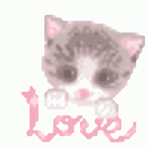 a pixelated image of a cat with the word love written below it