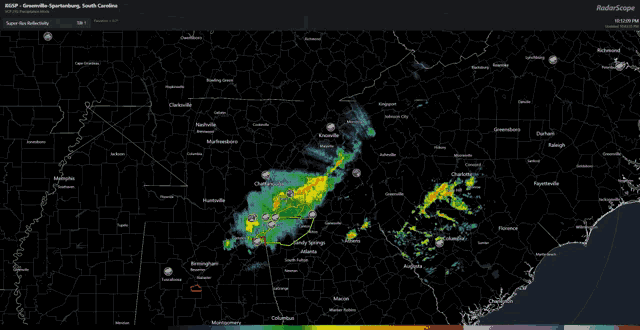 a radar scope map of south carolina shows a super heavy rain reflection