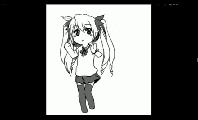 a black and white drawing of a girl with pigtails and a bow tie