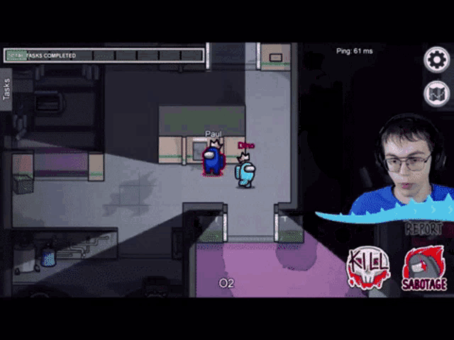 among us is being played on a computer and a man is playing it