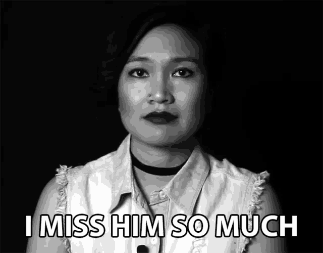a black and white photo of a woman with the words i miss him so much below her