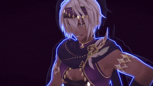 a cartoon character with a purple cape and feathers on his chest