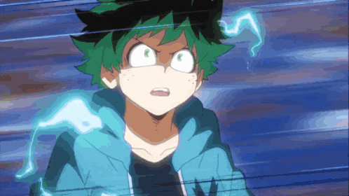 a cartoon character with green hair and a lightning bolt coming out of his mouth