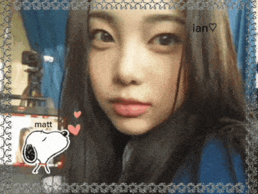 a picture of a girl with a snoopy sticker and the name matt