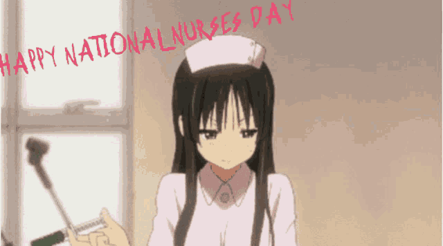 a nurse is holding a syringe with the words happy national nurses day written above her