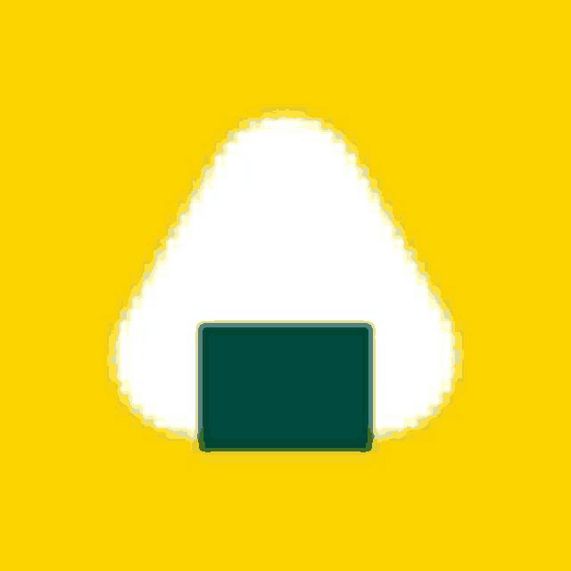 a triangle of rice with a green square in the middle on a yellow background