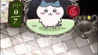 a cartoon cat is standing in front of a sign that says pp 0 7