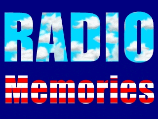 a blue background with the words radio memories in red white and blue