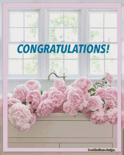 a picture of pink flowers with the words congratulations on it