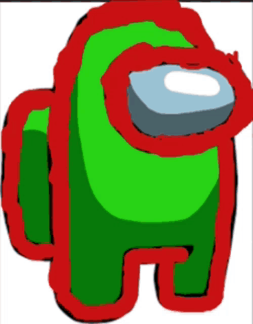 a green among us character with a red border