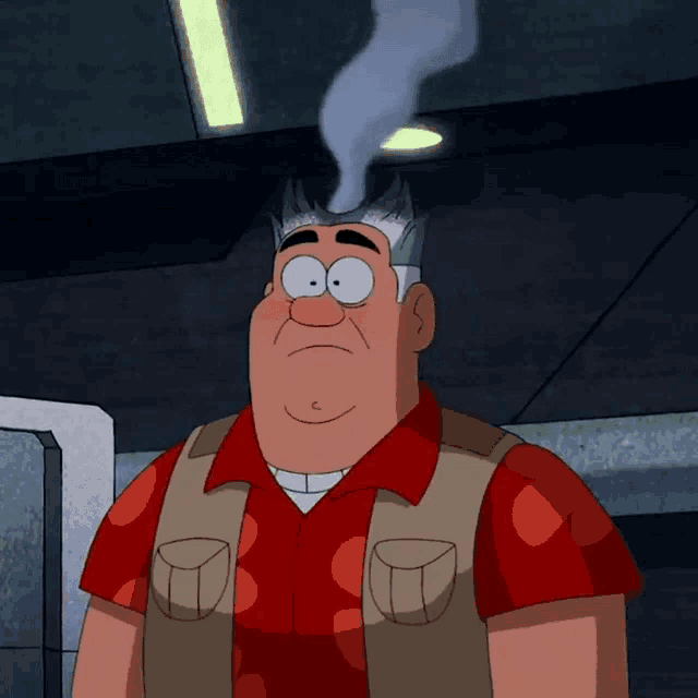 a cartoon character with smoke coming out of his hair
