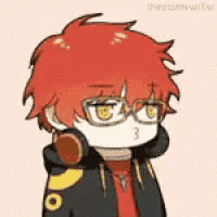 a cartoon of a boy with red hair and glasses .