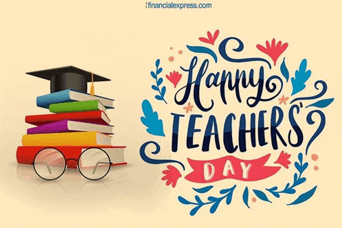 a stack of books with a graduation cap and glasses on top of them for teachers day .