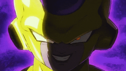 a close up of a cartoon character with a purple background and a yellow helmet .
