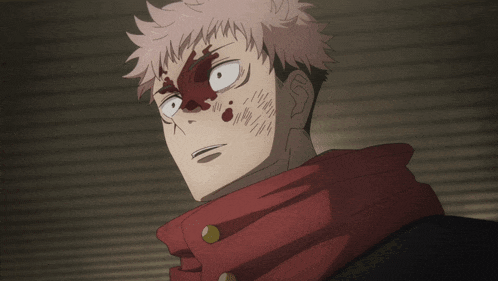a cartoon character with blood on his face