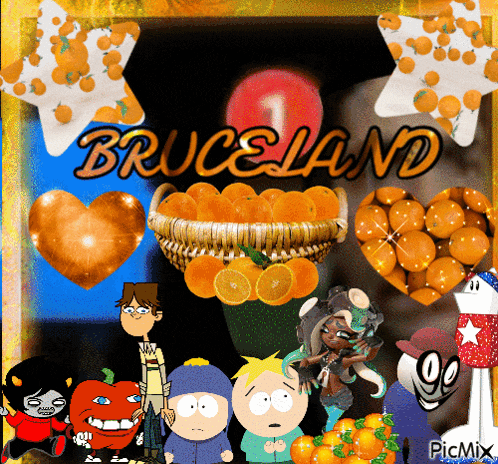 a collage of cartoon characters with the words bruceland in the middle