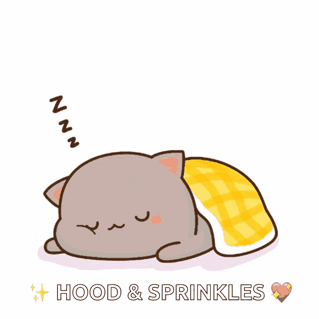 a cartoon of two cats laying next to each other with the words hood & sprinkles below them