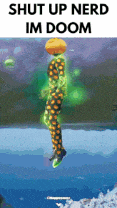 a picture of a person with a pumpkin on their head that says shut up nerd im doom .