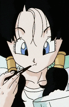 a close up of a cartoon character eating rice