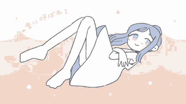 a drawing of a girl laying on her stomach with chinese writing on the bottom