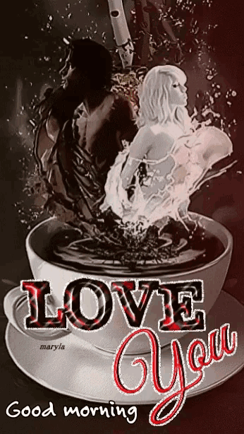 a cup of coffee with the words " love you " written on it